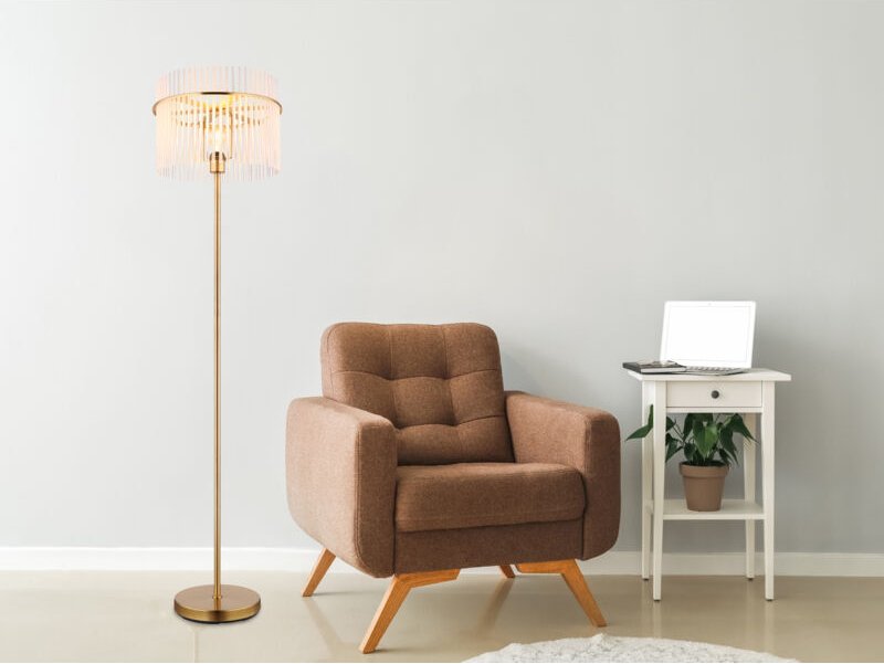 LED Retro Stehleuchte mit transparenten Echtglas Stäben, Höhe 152cm