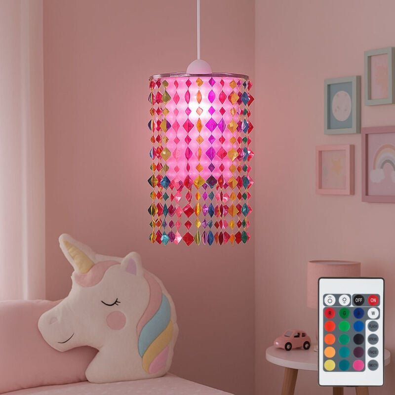 Hängelampe Pendelleuchte Kinderzimmer Wohnraum bunt Fernbedienung rgb led, Metall Textil, 1x rgb led warmweiß, DxH 22,5x...