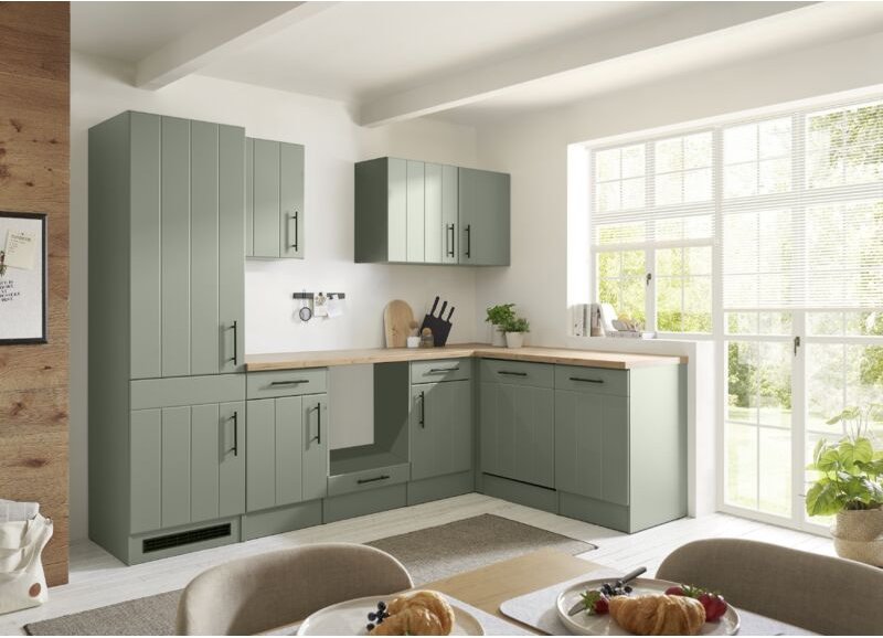 L Küche Einbauküche Winkelküche Landhaus Leerblock Grün Anton 280 cm Respekta