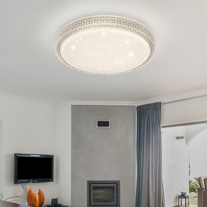 Deckenleuchte Kristallleuchte Rundlampe Deckenlampe Wohnzimmer, cct Kristalldekor Sternenhimmel-Effekt, Metall klar weiß...