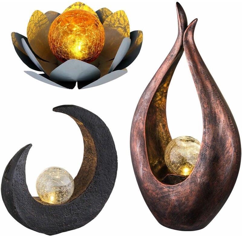 Etc-shop - 3x led Solar Außen Lampen bronze Glas Kugel Garten Weg Boden Mond Sichel Steh Leuchten schwarz braun