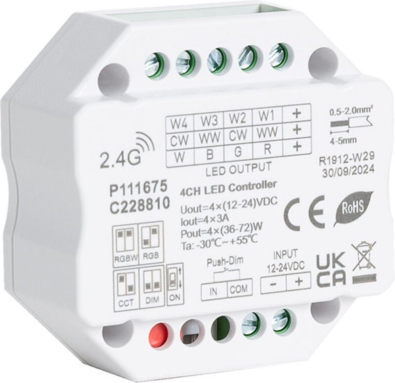 Efectoled - Controller Dimmer led 12/24V dc für led Streifen Einfarbig/CCT/RGB/RGBW kompatibel mit Taster und rf Fernbed...