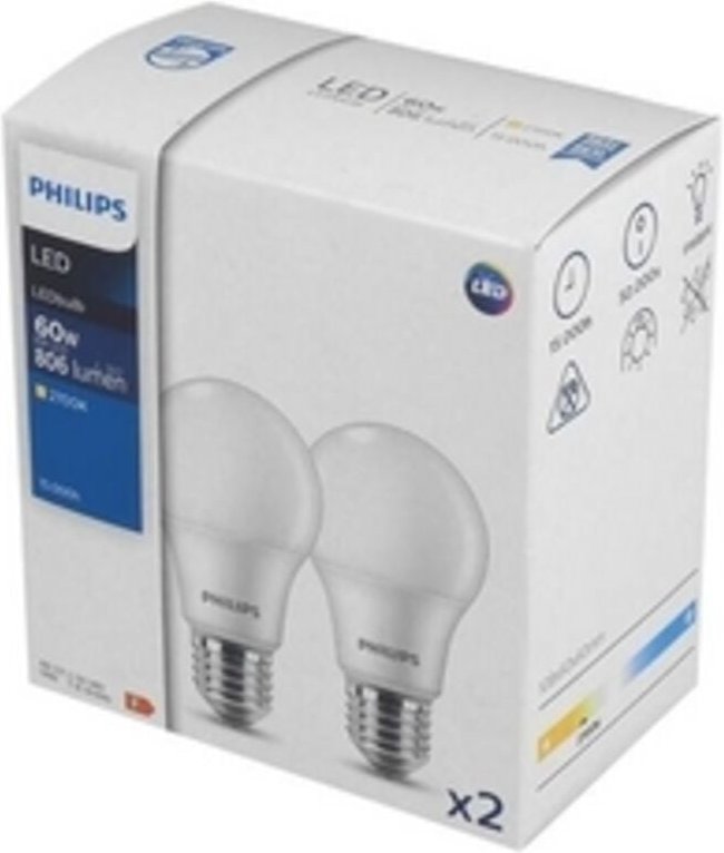 Philips E27 8W warmweiße LED-Lampe, 2 Stück