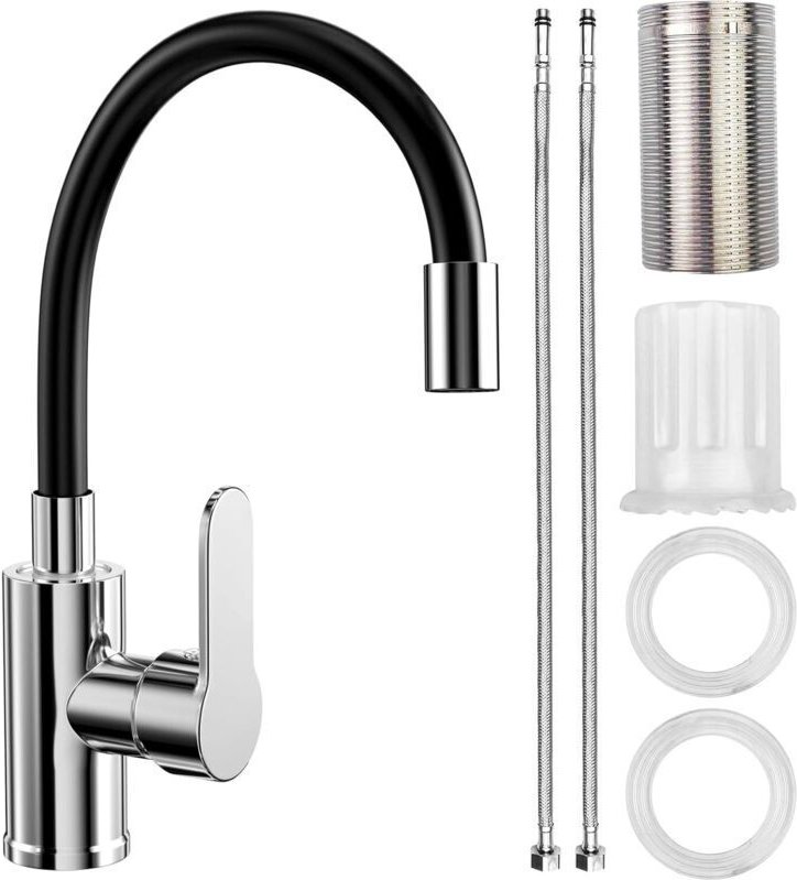 Küchenarmatur mit flexiblem Auslauf, schwarze Küchenarmatur, 360° drehbare, flexible Küchenarmatur, Küchenarmatur mit wa...