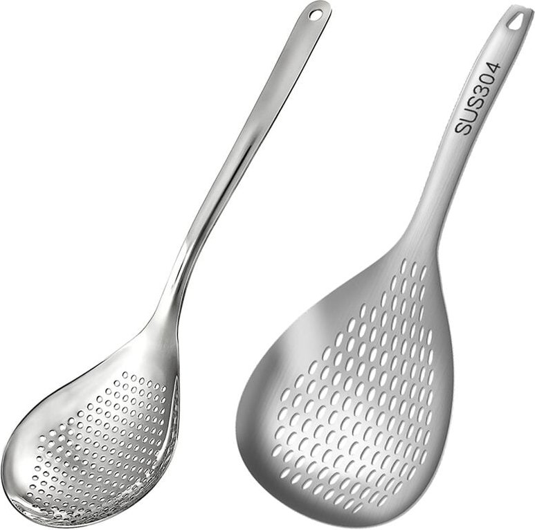 Skimmer- mit Schlitz, Edelstahl, Komfortgriff und AufhäNgelöChern zum Kochen, Abtropfen Braten in der KüChe