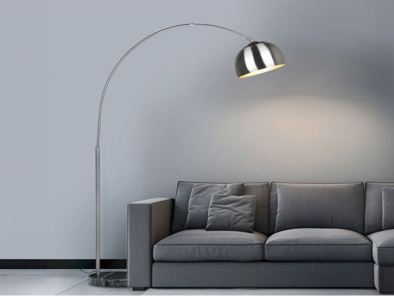 Trio Leuchten - Bogenlampe argentina Silber Fuß Schwarz große Ausladung, Höhe 200cm