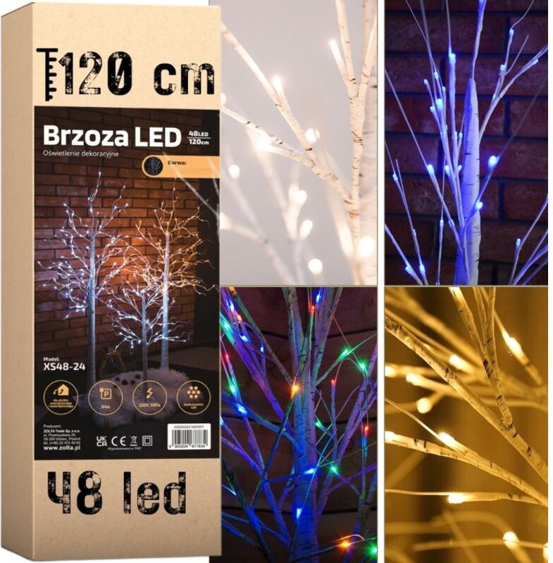 Weihnachtsbaum aus Birke mit LED-Beleuchtung, 120 cm, 48 LEDs, kalt