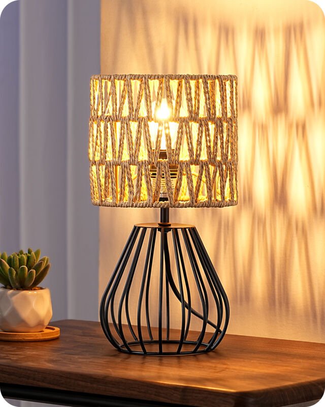 EDISHINE Tischlampe Wohnzimmer, E14 Nachttischlampe Vintage für Schlafzimmer, 29 cm, inkl. 4W LED-Leuchtmittel, 2700K Wa...