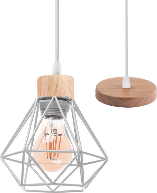 Pendelleuchtee aus Holz Eisen Lampenschirm E27 Hängelampe Vintage Höhenverstellbar für Schlafzimmer Esszimmer Küche - We...