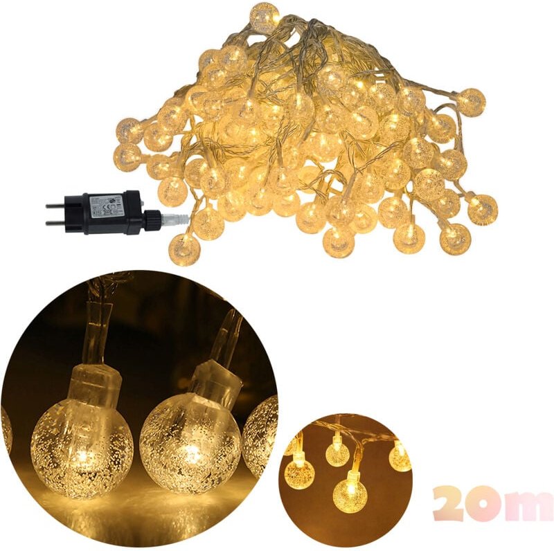 Froadp 20m Lichterketten Innen 160 LED Warmweiß Kristall Kugel String Lichte mit 8 Modi & Speicherfunktion IP44 Wasserdi...