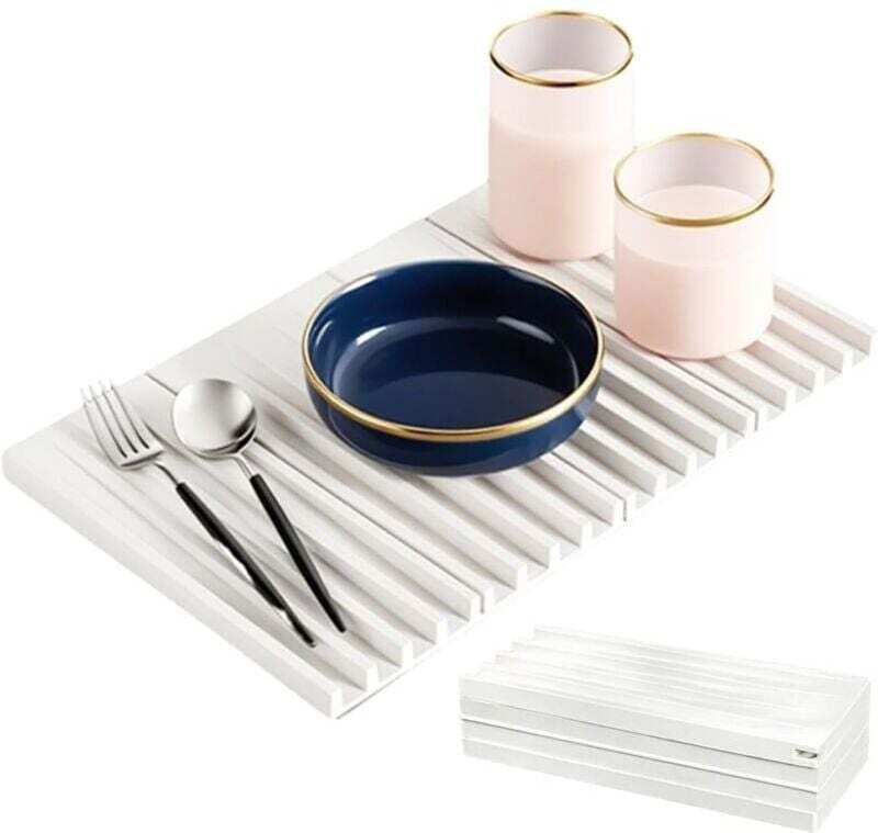 Tappetino scolapiatti in silicone, tappetino scolapiatti pieghevole migliorato, antiscivolo e resistente al calore, idea...