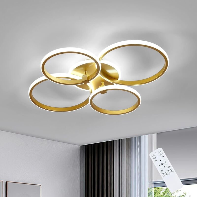 GOECO Luxuriöse LED-Deckenleuchte mit Goldrand, 69 x 58 cm, 39 W, dimmbar, für Esszimmer, Wohnzimmer, Büro