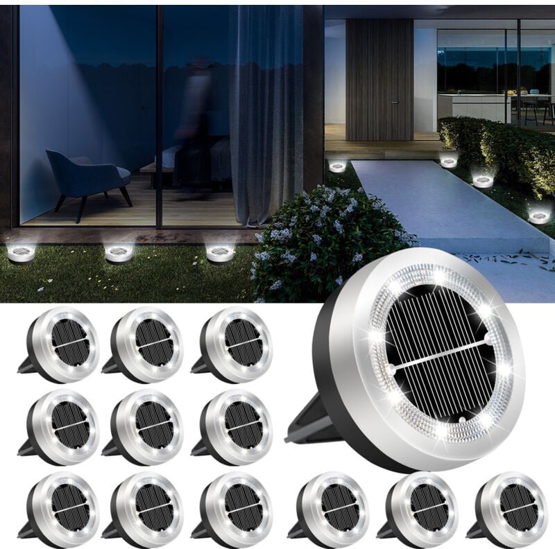 Solar Bodenlampe 12er Set, Außen Solar Gartenleuchte 8 LED, Wasserdichter Outdoor Solarstrahler, Solarbeleuchtung für Te...