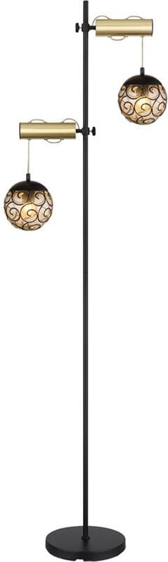 Stehleuchte schwarz gold Wohnzimmerlampe Kugeln rauch Stehlampe Höhenverstellbar, Metall Kunststoff, 2x 6,5W 806Lumen wa...