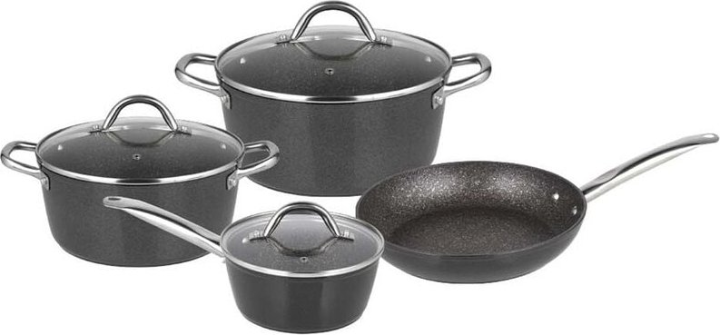 Michelino - 7 tlg Edelstahl Kochgeschirr Induktion 18/10 Edelstahl Kochtopf Topf Set Deckel Pfanne Gastronomie