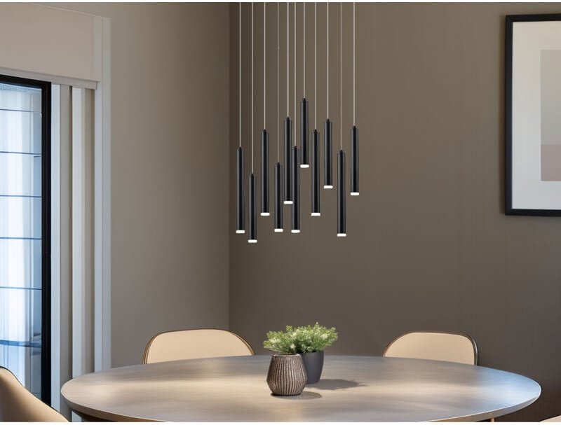 LED Pendelleuchte TUBULAR mehrflammig rund Schwarz - 3 Stufen dimmbar, Ø 40cm