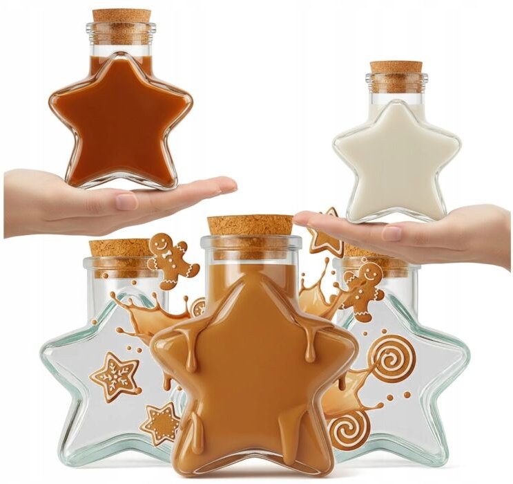 5x Sternförmige Glasflasche 150ml Sternbehälter für Liköre und alkoholische Getränke Geschenk