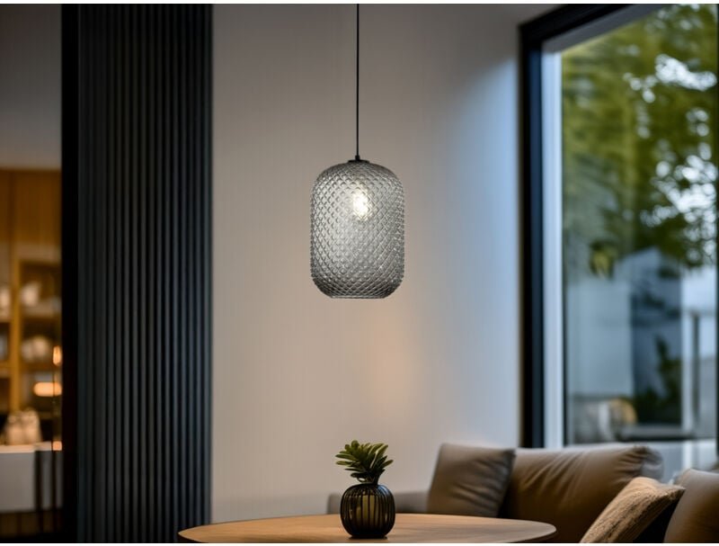 Pendelleuchte ASHFORD einflammig Kristall Glasschirm Rauchglas, Ø20cm