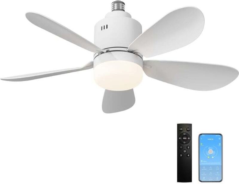Deckenventilator mit Licht-App und Fernbedienung, LED Deckenventilator, dimmbar, 24W E27 integriertes Licht 4 Geschwindi...