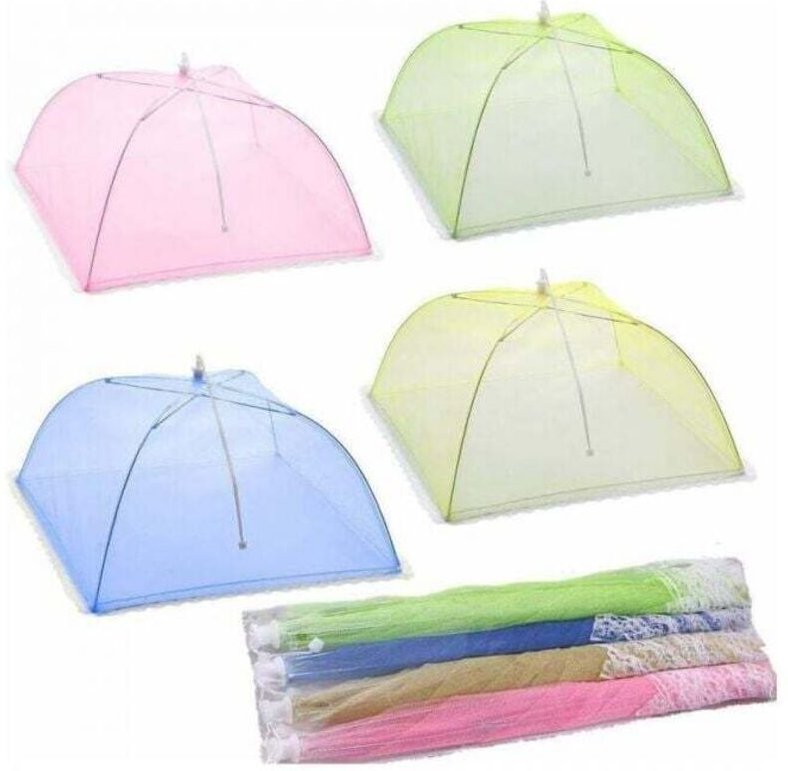 4 Stück Lebensmittelabdeckung/Insektenschutz/Lebensmittelzelt/Faltbarer Lebensmittelnetzschirm (Rosa, Grün, Gelb, Blau)