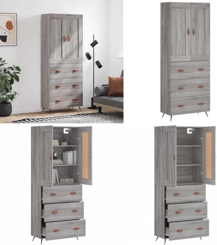 Highboard Grau Sonoma 69,5x34x180 cm Holzwerkstoff - Schrank - Holzwerkstoff