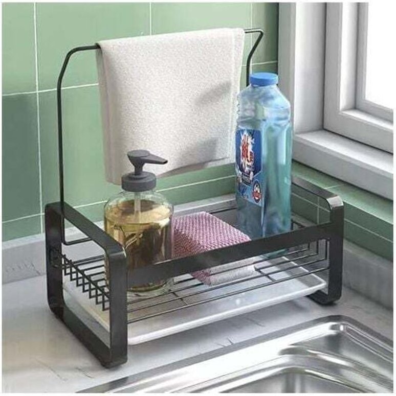 FOREHILL Spülbecken-Schwammhalter aus Edelstahl mit Handtuchstange, abnehmbarer Ablage zur Aufbewahrung von Spülbürsten,...