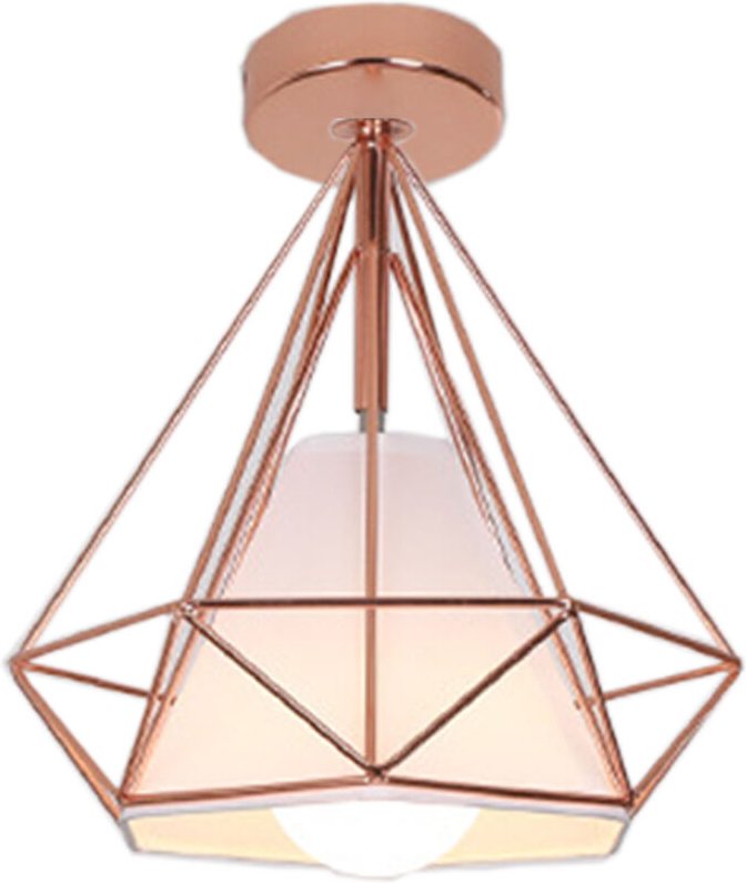 Axhup - Deckenleuchte Rosegold Vintage Deckenlampe mit Käfig Antik Semi-Flush Mount Ø25cm Diamant Licht E27 Lampenfassun...