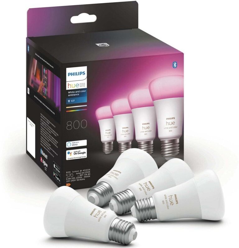 Philips Hue - 4 glÜhbirnen e27 6.5w a60 hue weiss und farbe ambiance 929002489604 32840200
