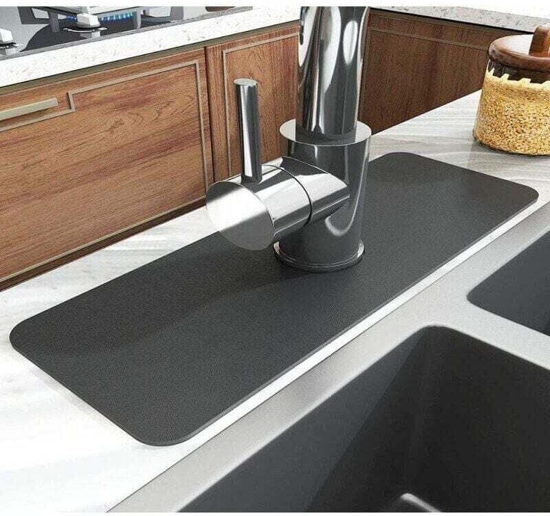 Spritzschutz (38 x 13,8 cm) – Dunkelgrau – für Spültischarmatur – 2 super saugfähige, schnelltrocknende Matten – Spültis...