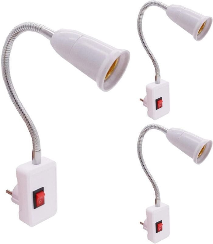 Set mit 3 E27-Lampenfassungen: E27-Lampenfassung ohne Kabel mit Schalter, EU-Stecker, 23 cm, E27-Sockel, 360° verstellba...