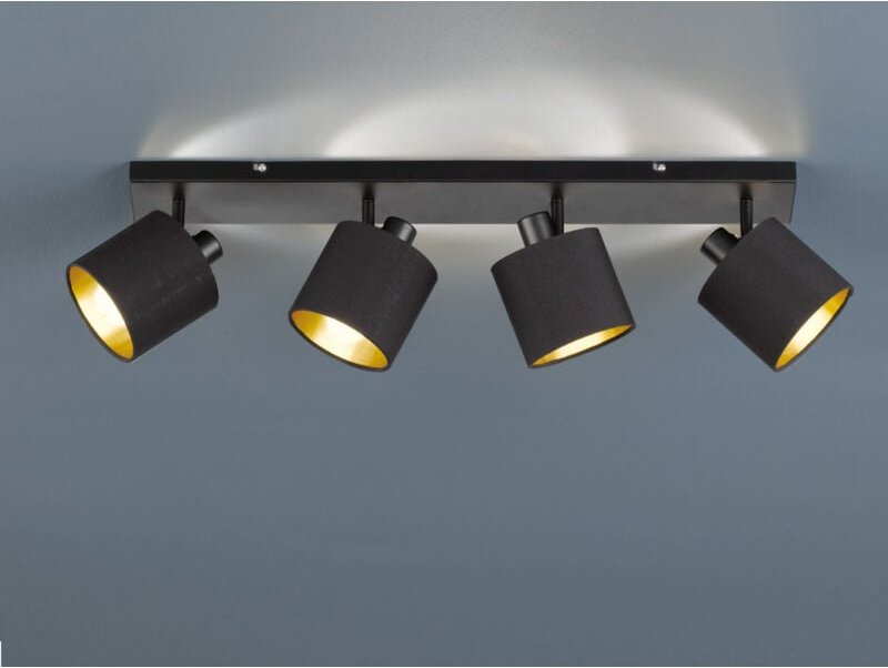 Reality Leuchten - Deckenstrahler tommy 4-flammig Schwarz, Stoffschirme Schwarz Gold, Breite 70cm