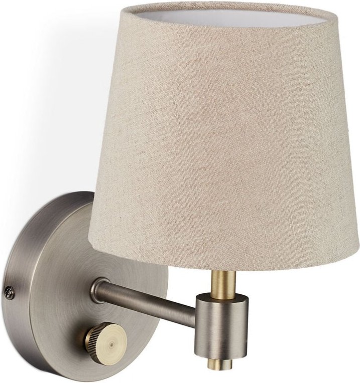 Thumbnail - Wandlampe Vintage, dimmbar, Wandstrahler mit Schalter, Stoffschirm, E14, HxBxT: 23 x 15 x 21 cm, beige/silber - Relaxday...