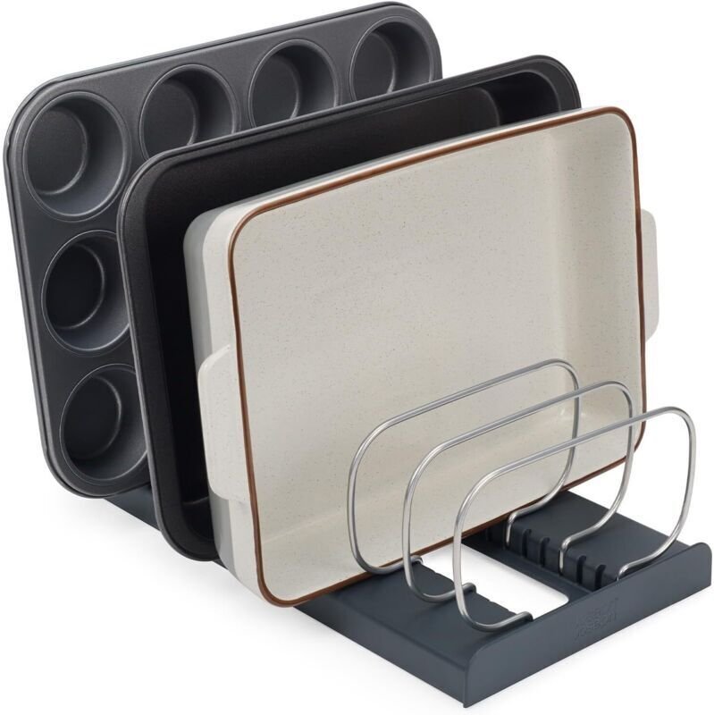 Küchenorganizer, Halterung für Kochfelder, Töpfe, Deckel und Schneidebretter, mit 7 verstellbaren Fächern, anthrazit