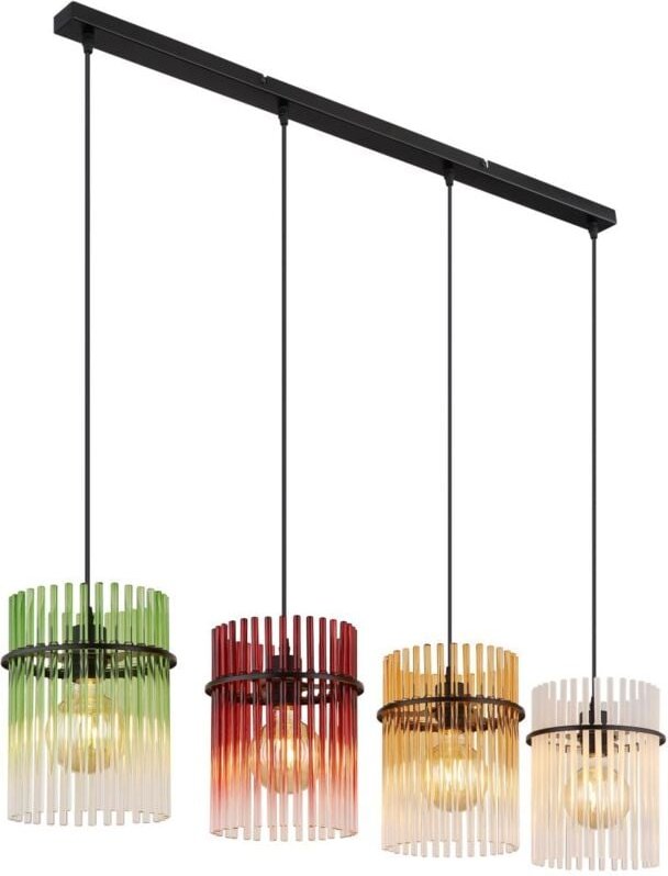 Pendelleuchte Esstischlampe Hängelampe 4 flammig Wohnzimmerlampe, Glas grün brombeer amber klar, 4x E27, LxH 110 x 140 c...