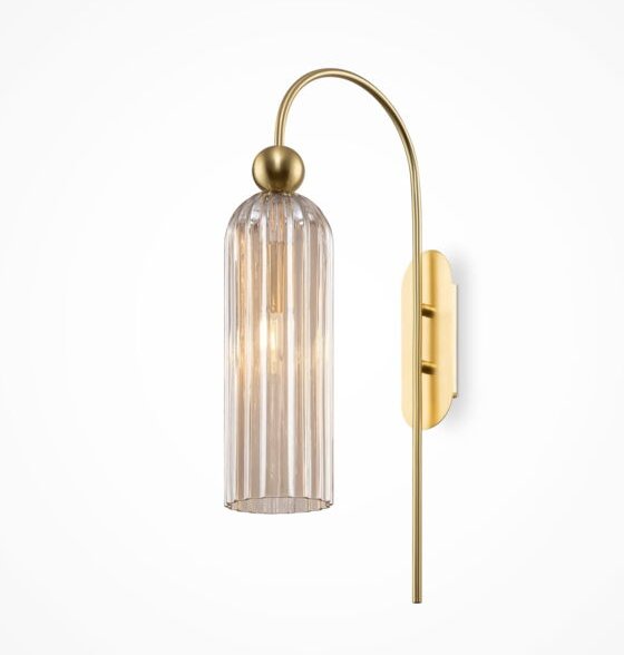 Wandleuchte Wandlampe Schlafzimmerlampe Flurleuchte Gold Metall Glas Cognac