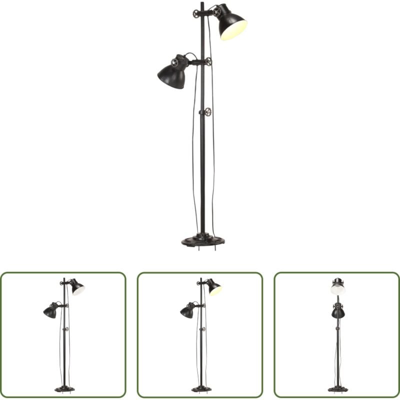 vidaXL Eisenlampe - Stehlampe 2-flammig Schwarz E27 Gusseisen