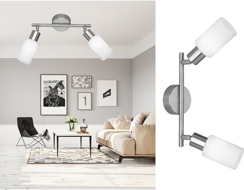 Reality Leuchten - led Deckenstrahler 2-flammig Silber Opal Glasschirme Weiß, Breite 48cm