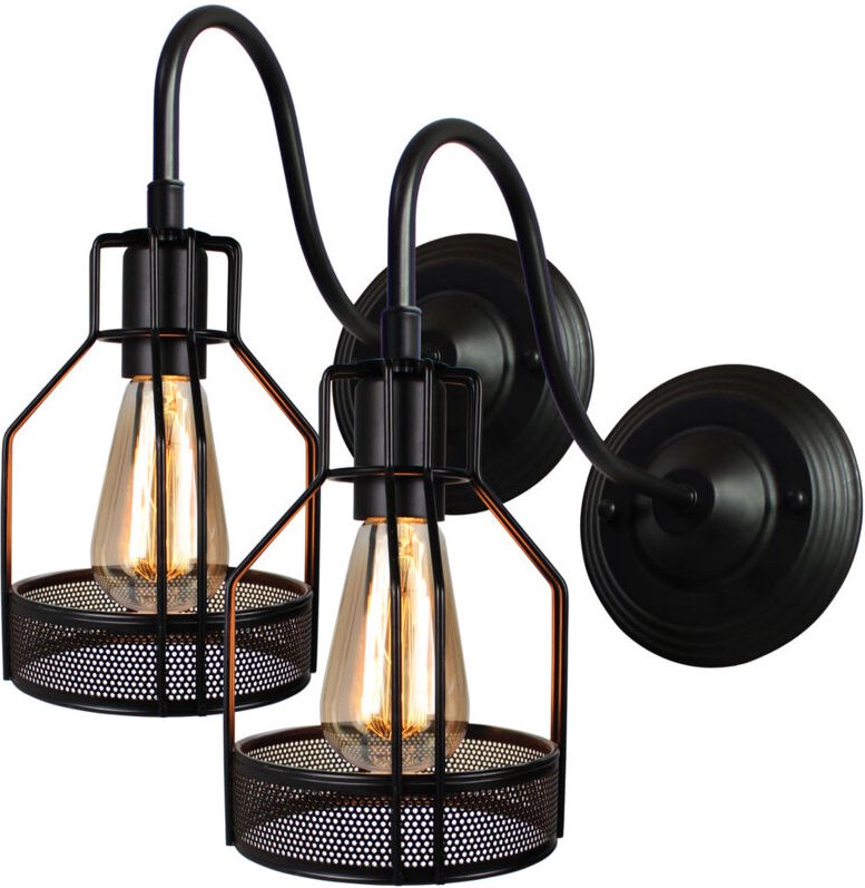 Vintage Industrielle Wandleuchte Schwarz Käfig Wandlampe Metall Deckenleuchte für Wohnzimmer Schlafzimmer Flur 2 Stücke