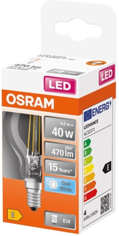 LED Sphärisch Klar Kabel 4W E14 470lm 4000K Kalt Box - Ledvance GP