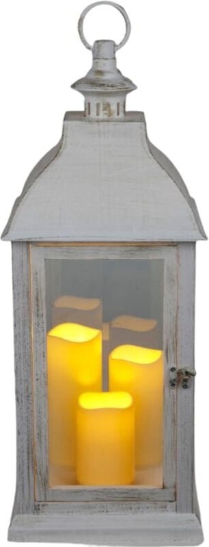 Buri - Deko-Laterne weiß mit 3 LED-Kerzen Flackereffekt Weihnachtsdeko Timer