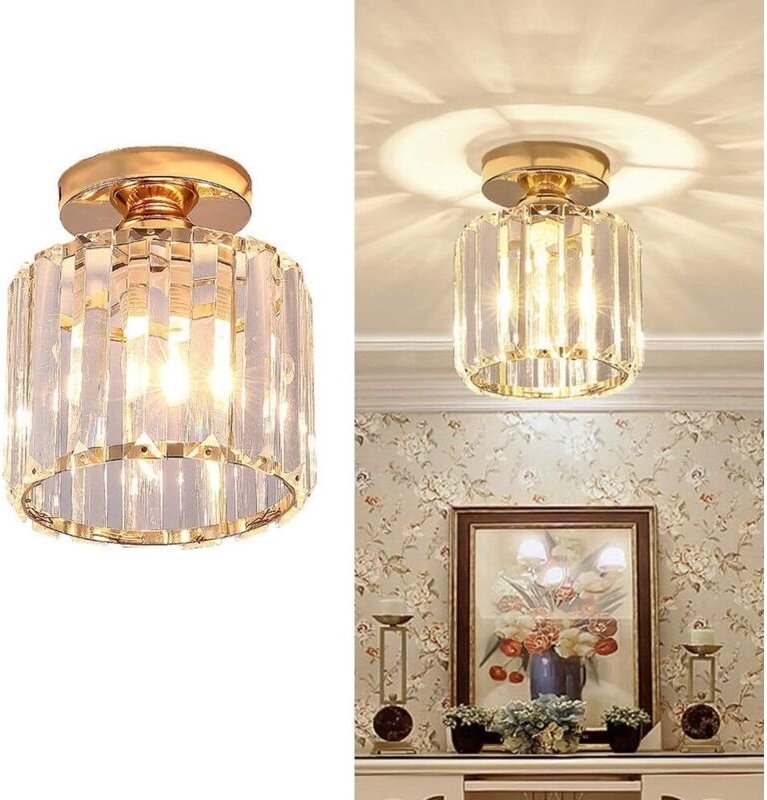 Kristall Deckenleuchte, Moderne E27 LED Deckenlampe für Schlafzimmer Küche Esszimmer Flur Balkon Veranda (Gold)