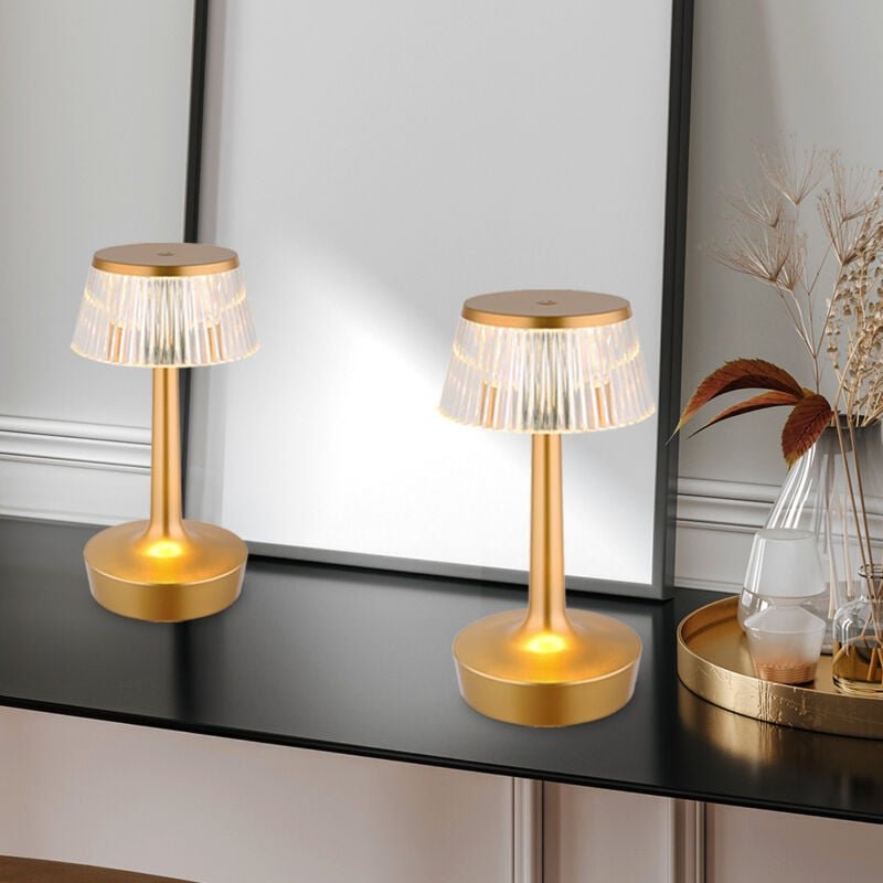 Akku Tischleuchte Kristall Tischlampe cct dimmbar Nachttischleuchte Touchdimmer, messing, led 0,7W 84Lm warmweiß, DxH 12...