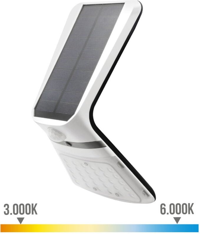 Solar Wandleuchte, 35W, 430lm, wiederaufladbar, Anwesenheitssensor (2-8m), weiß EDM 10,5x13cm 31843