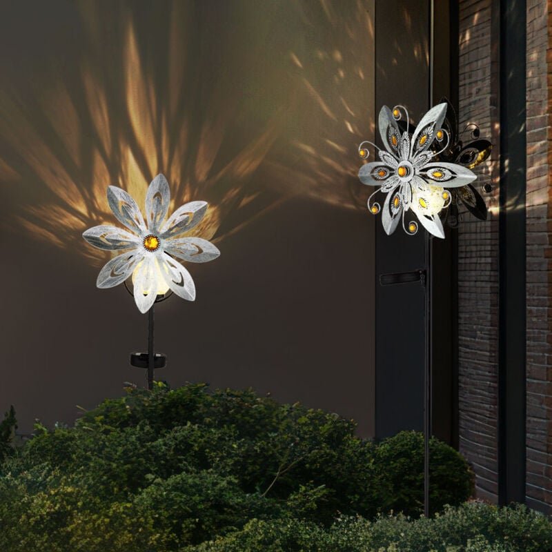 Led Solarlampe Windrad Gartendeko Erdspieß Außenlampe silber Stecklampe Beetdeko Solarleuchte, Glaskristalle, warmweiß, ...