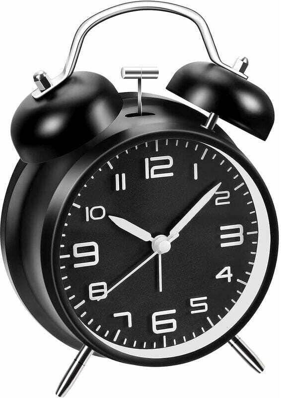 Doppelglocken-Wecker mit Nachtlicht, Vintage-Wecker für Kinder, analog mit 10,2 cm großem Zifferblatt, tickfrei (schwarz...