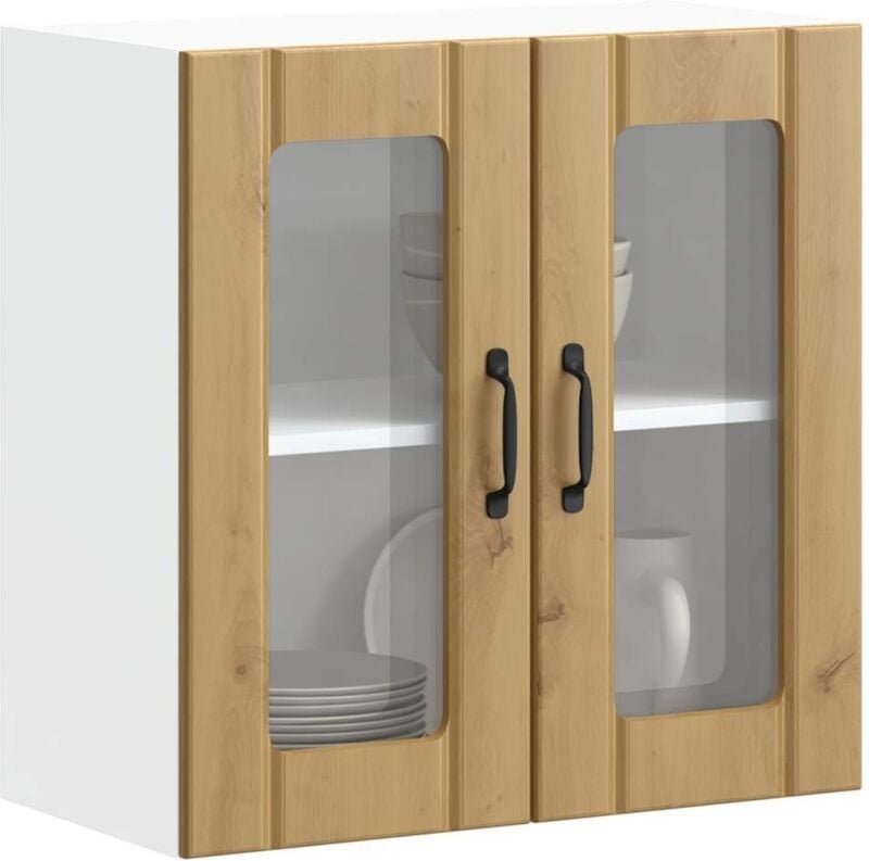 Küchen-Hängeschrank mit Glastür Lucca Artisan-Eiche Holzwerkstoff Vidaxl