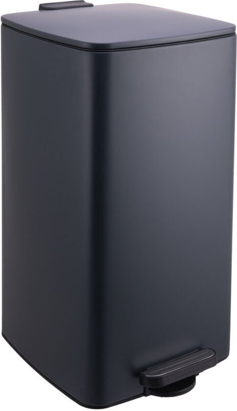 Relaxdays Mülleimer Küche, 30 l, Absenkautomatik, entnehmbarer Inneneimer, mattes Metall, eckiger Treteimer, dunkelgrau