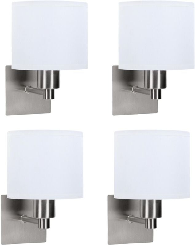 Lyon (4 Stück) Wandleuchte für das Schlafzimmer aus satiniertem Nickel mit weißem Stoffschirm. - Forlight