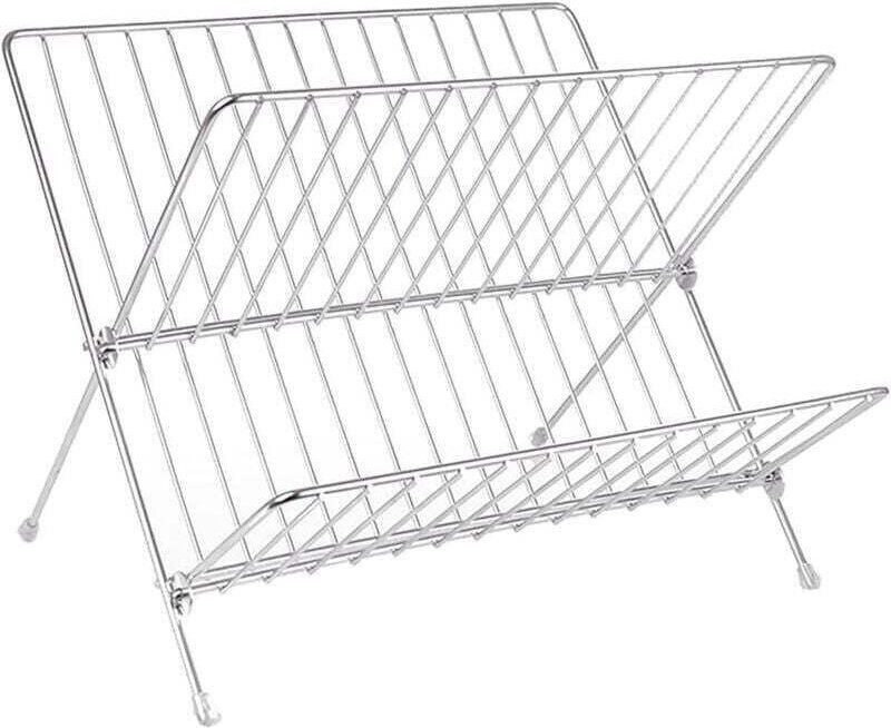 X-förmiger, faltbarer Geschirrständer, XU, 2 Ebenen, Edelstahl, großes Fassungsvermögen - KZQ
