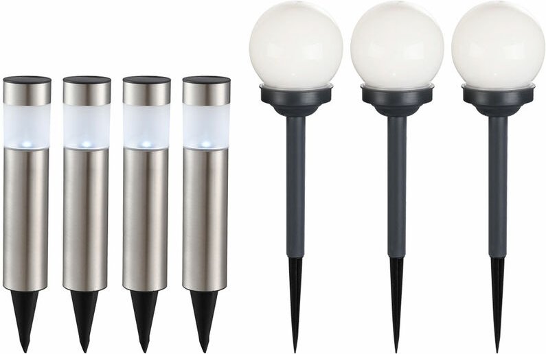 Etc-shop - 7er Set led Solar Lampen Kugel Steck Strahler Garten Weg Erdspieß Edelstahl Säulen Außen Leuchten